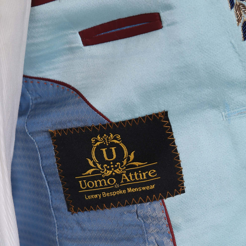 Baby Blue Luxury Designer Wedding Tuxedo Suit