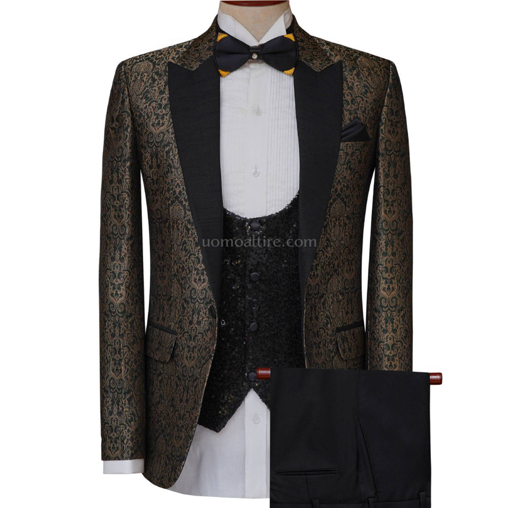 
                  
                    Bespoke tuxedo 3 piece suit in self embossed textured fabric, tuxedo suit, jamawar tuxedo suit | Tuxedo Suit
                  
                