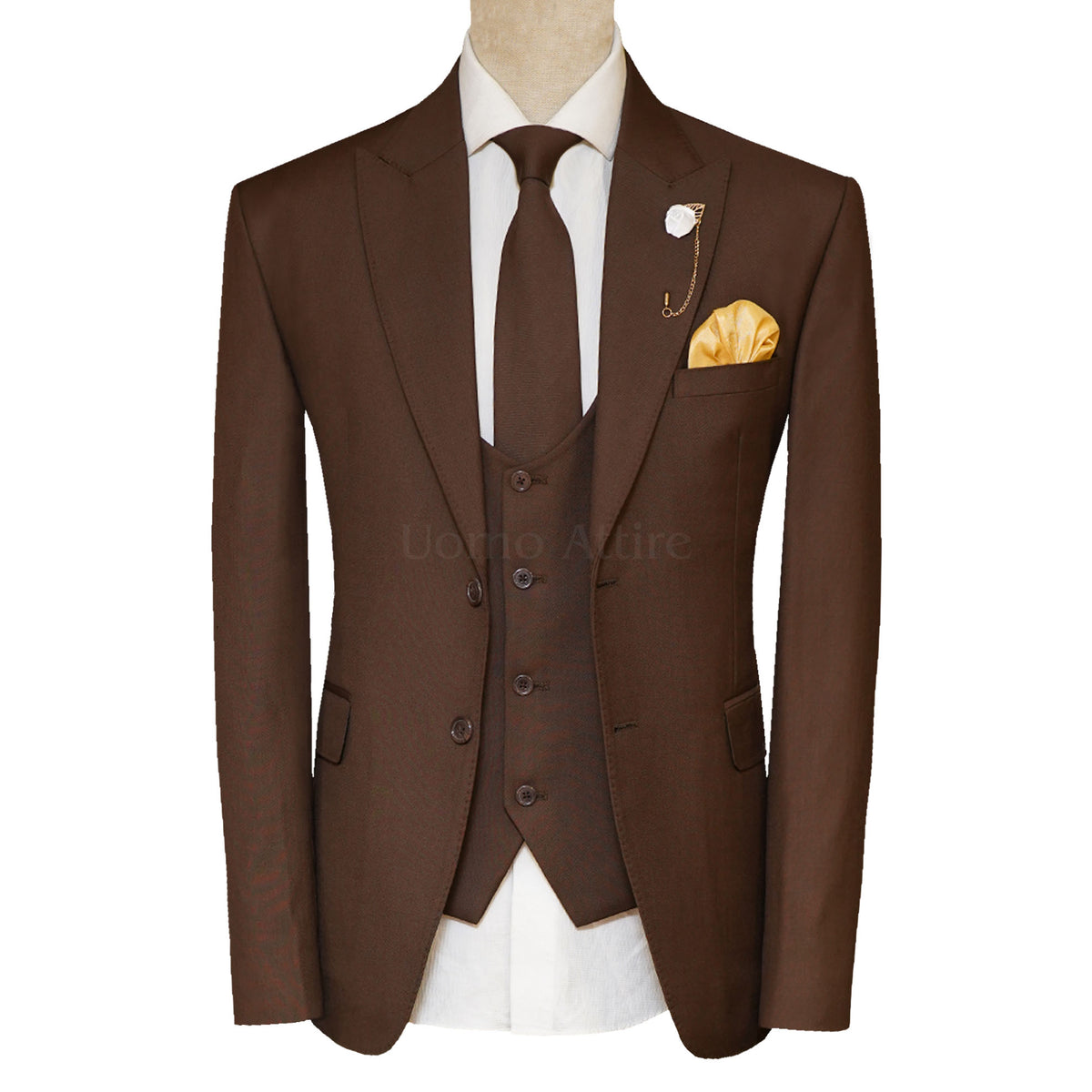 Bespoke Mens Brown Luxury 3 Piece Suit for Men