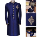 Bespoke Slim Fit Blue Wedding Sherwani For Groom