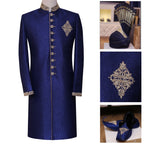 Bespoke Slim Fit Blue Wedding Sherwani For Groom