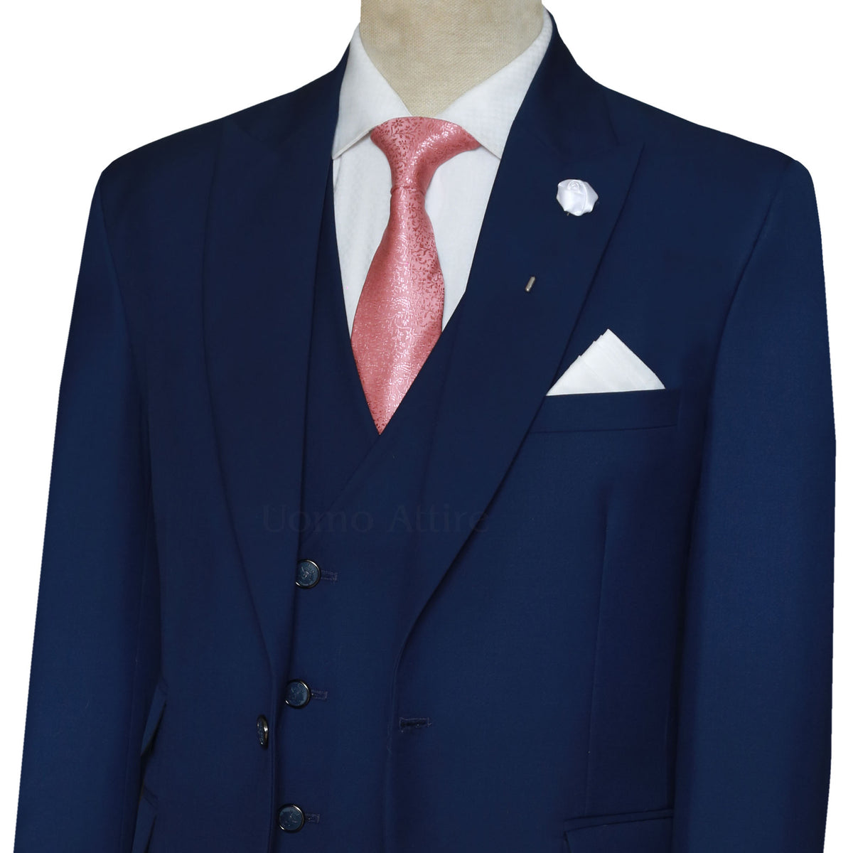 Bespoke Tailored Navy Blue 3 Piece Suit for Men 