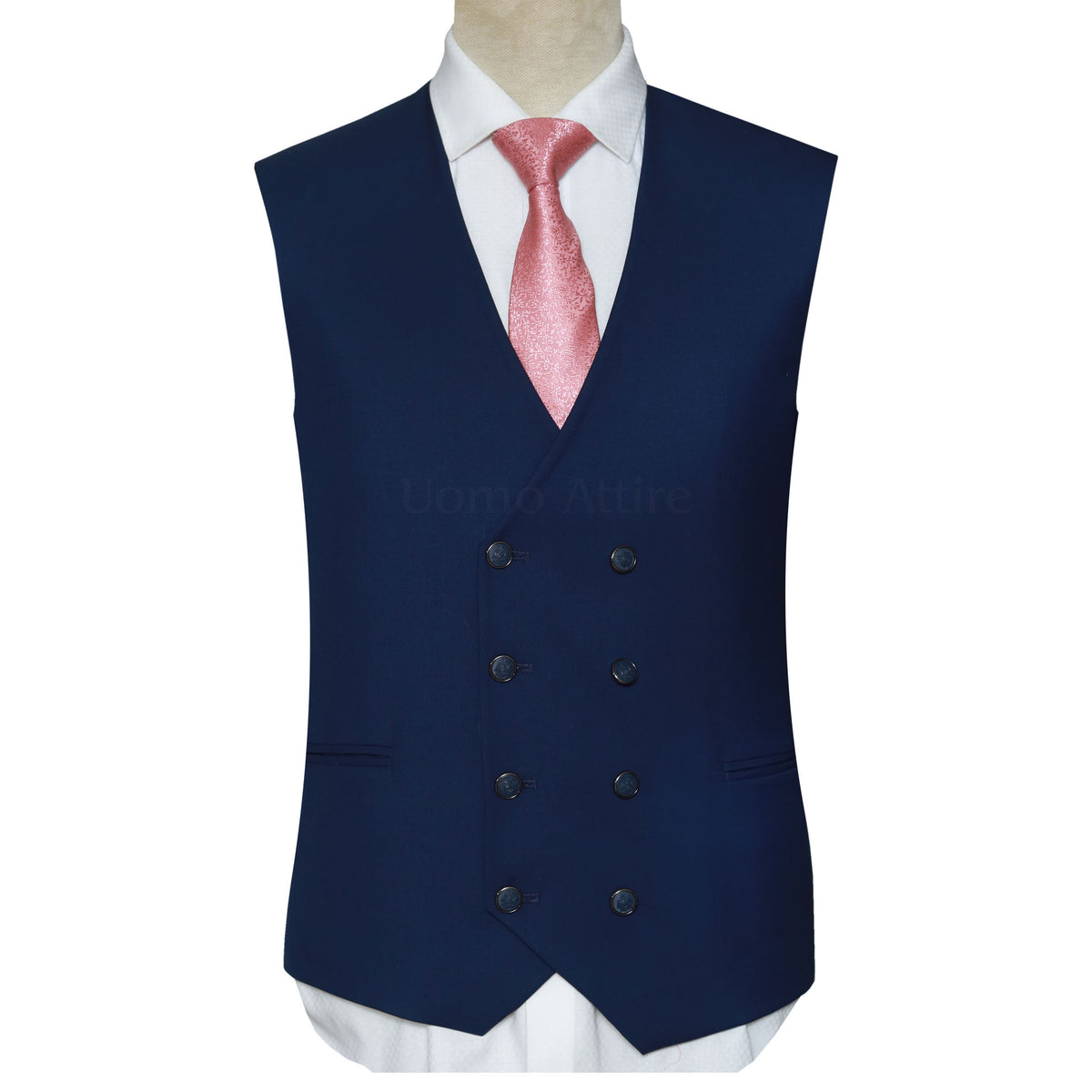 Bespoke Tailored Navy Blue 3 Piece Suit for Men Vest