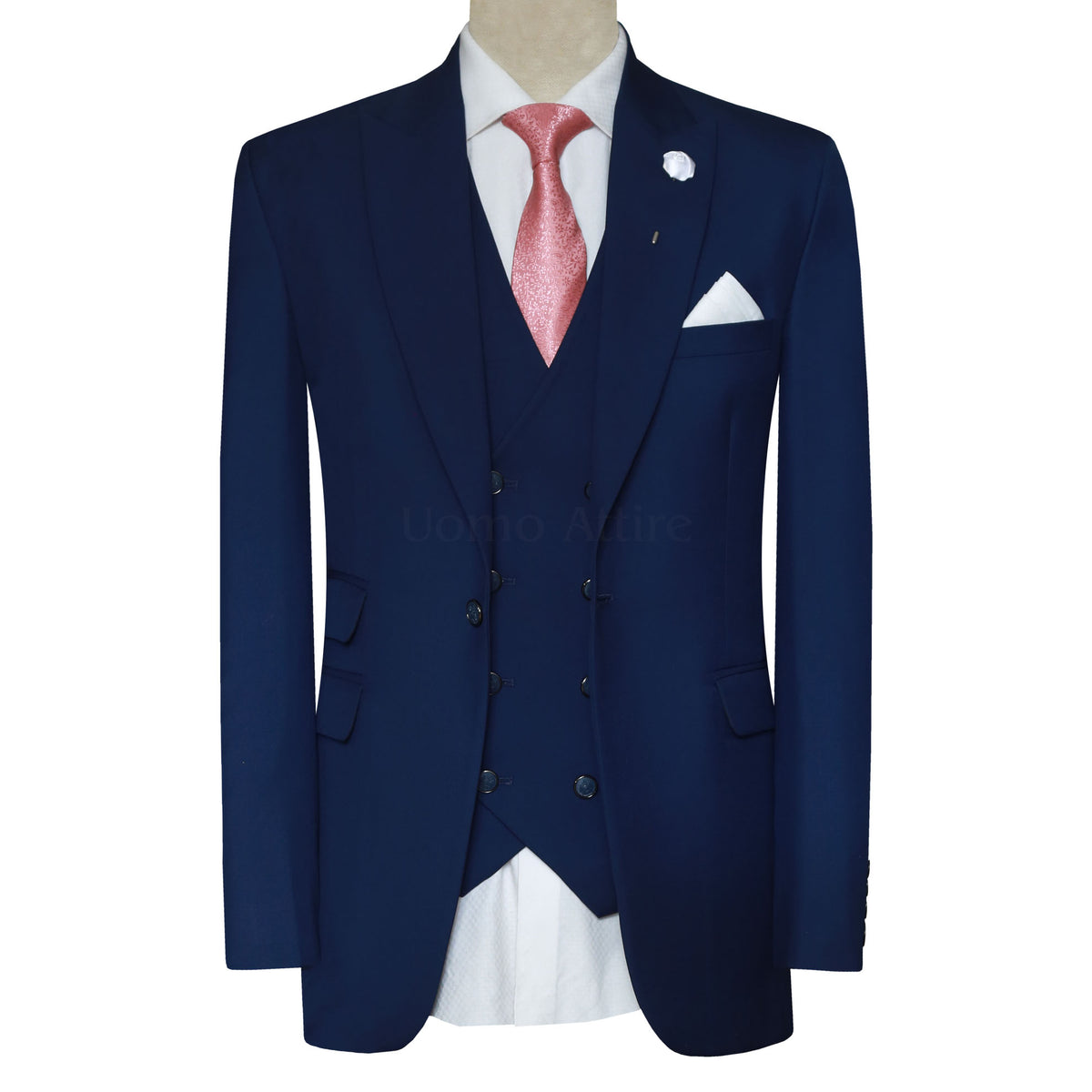 Bespoke Tailored Navy Blue 3 Piece Suit For Men Uomo Attire Bespoke tailored navy blue 3 piece suit for men uomo attire