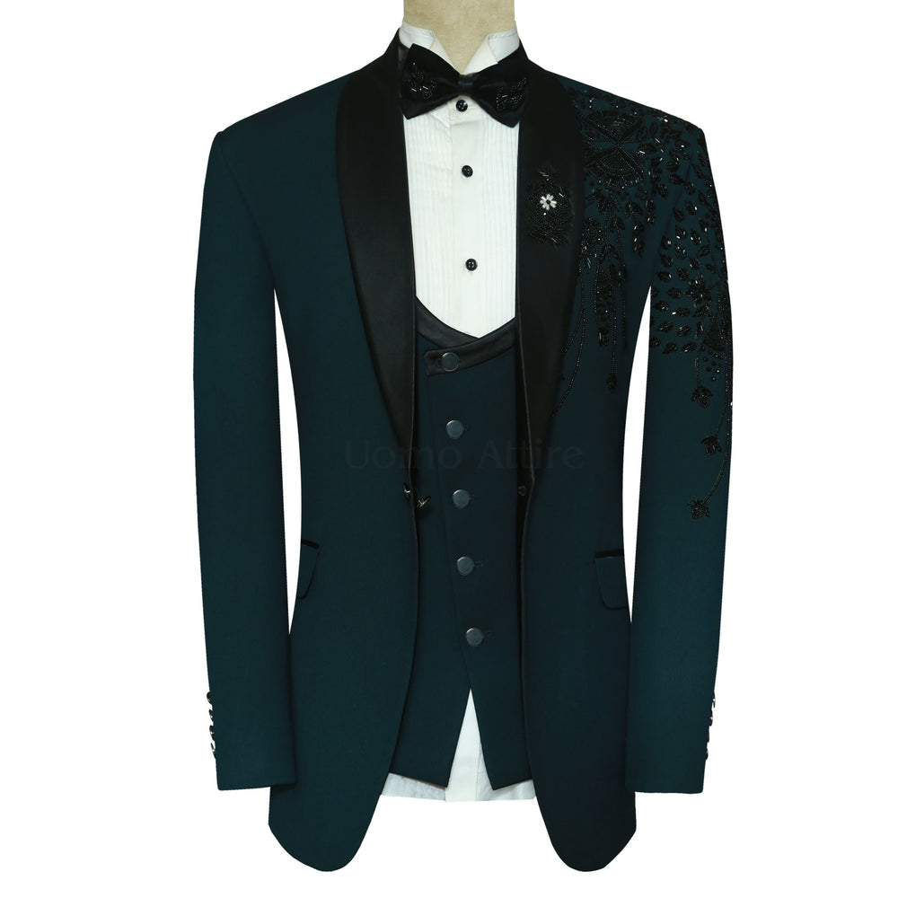 
                  
                    Bespoke Timber Green Slim Fit Tuxedo Suit for Men | Groom Tuxedo Suit
                  
                