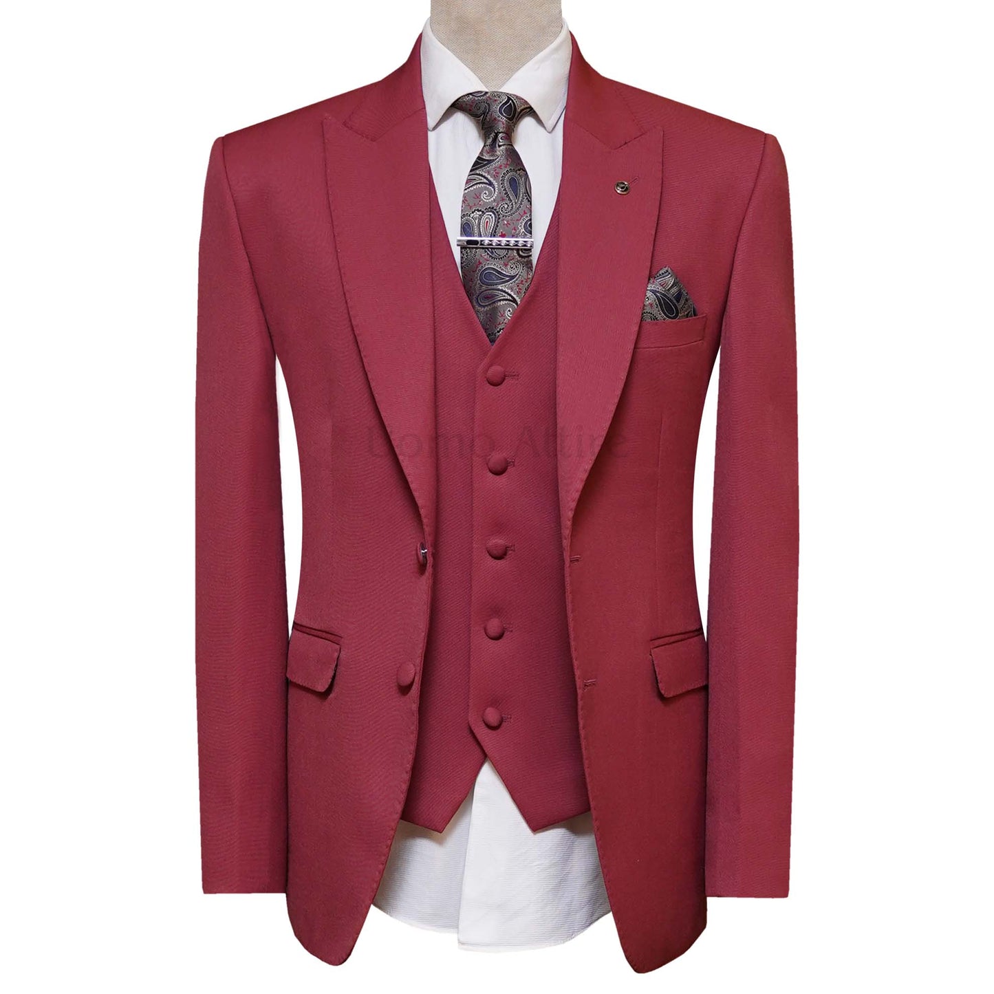 Bespoke Wine Red Men's Wedding Suit For Groom | 3 Piece Suit