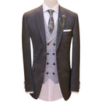 Bespoke self textured grey customized three piece suit