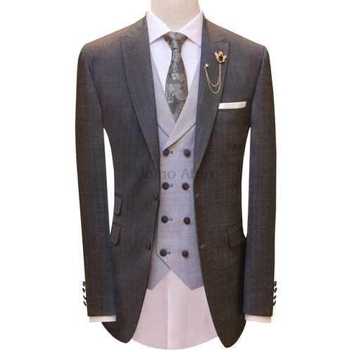 Bespoke self textured grey customized three piece suit