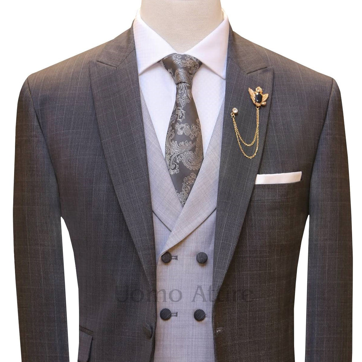 Bespoke self textured grey customized three piece suit 3