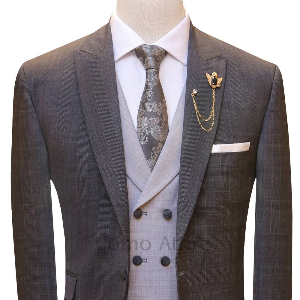 
                  
                    Bespoke self textured grey customized three piece suit 3
                  
                