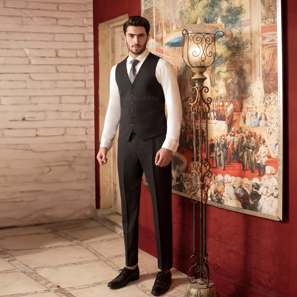 
                  
                    Exquisite Black Three-Piece Suit Elegance Tailored for the Modern Gentleman
                  
                