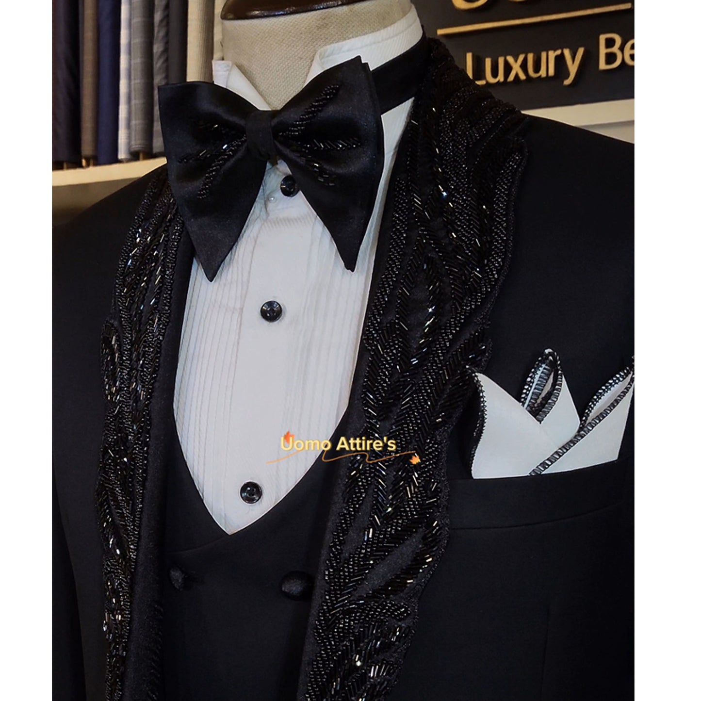 
                  
                    Black Designer Tuxedo Suit with Embellished Shawl
                  
                