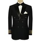Black Double Breasted Tuxedo Suit with Satin Lapel