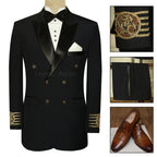 Black Double Breasted Tuxedo Suit with Satin Lapel