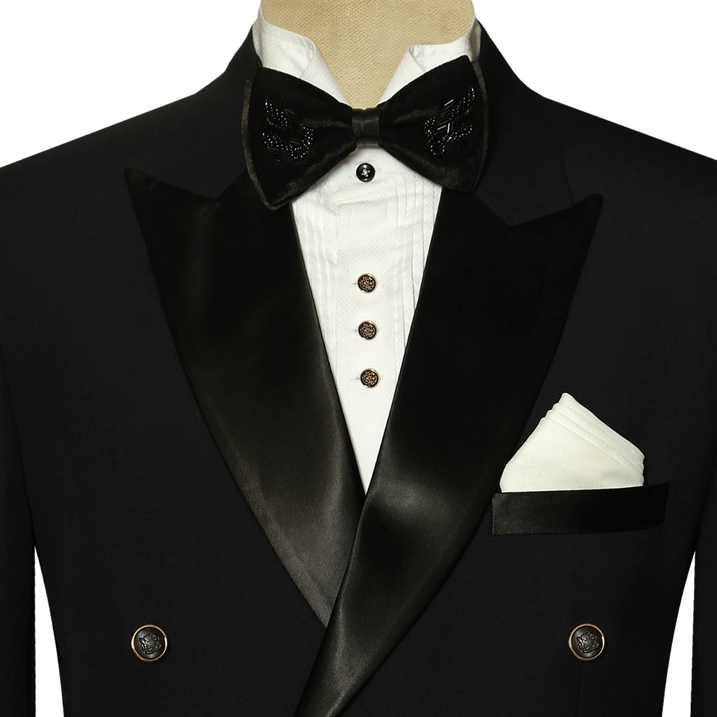 Black Double Breasted Tuxedo Suit with Satin Lapel