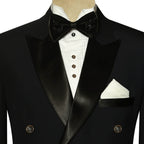 Black Double Breasted Tuxedo Suit with Satin Lapel