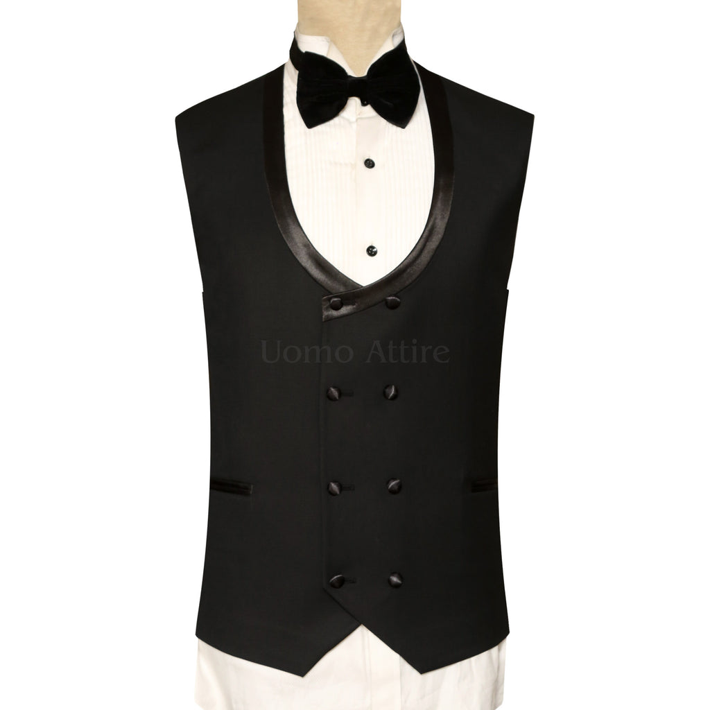 Double Breasted Black Vest for Groom