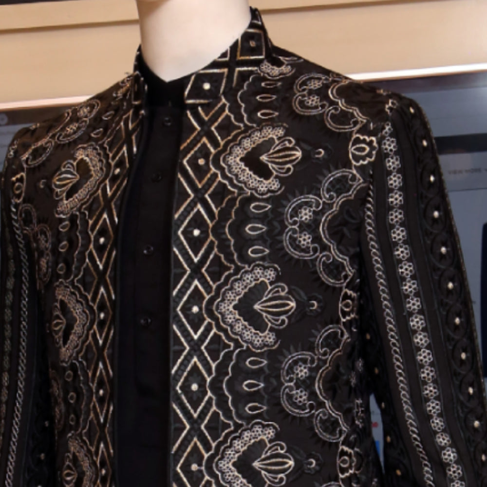
                  
                    Black Designer Open Front Prince Coat | Prince Coat
                  
                