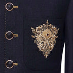 Black Perfect Fit Prince Coat with Contrast Pick-Sleeve and Patched Embellished Pockets 2