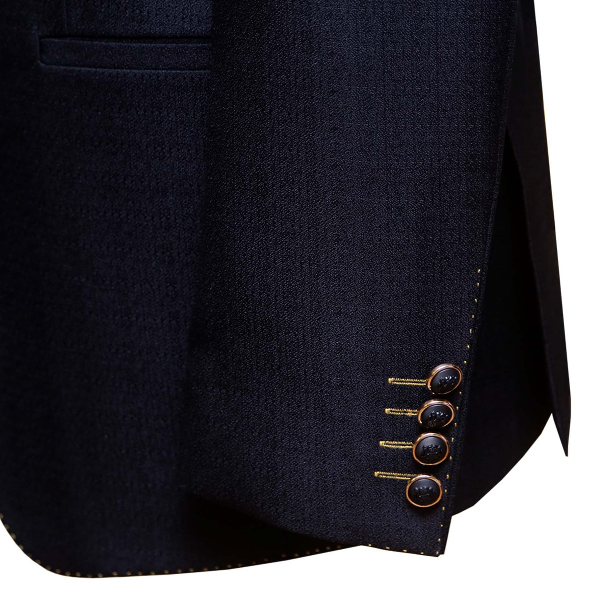Black Perfect Fit Prince Coat with Contrast Pick-Sleeve and Patched Embellished Pockets 3