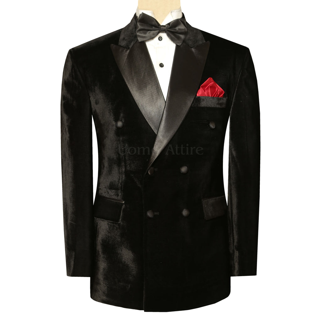Black Velvet Double Breasted Tuxedo Suit for Men | Velvet Tuxedo Suit