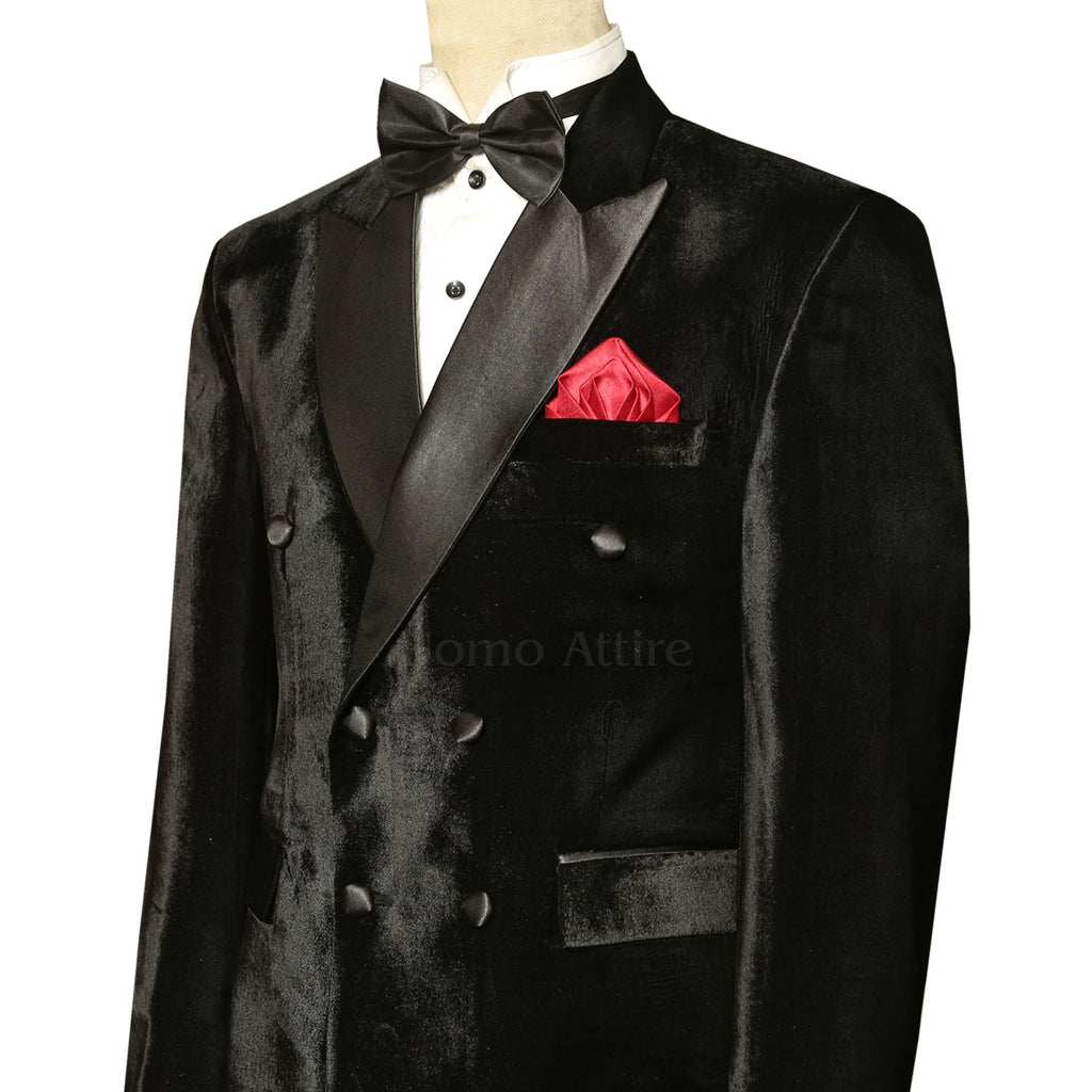 Black Velvet Double Breasted Tuxedo Suit for Men | Velvet Tuxedo Suit