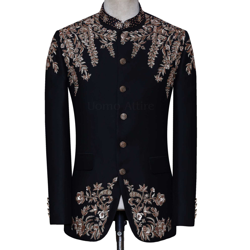 Black Designer Prince Coat for Groom and Party