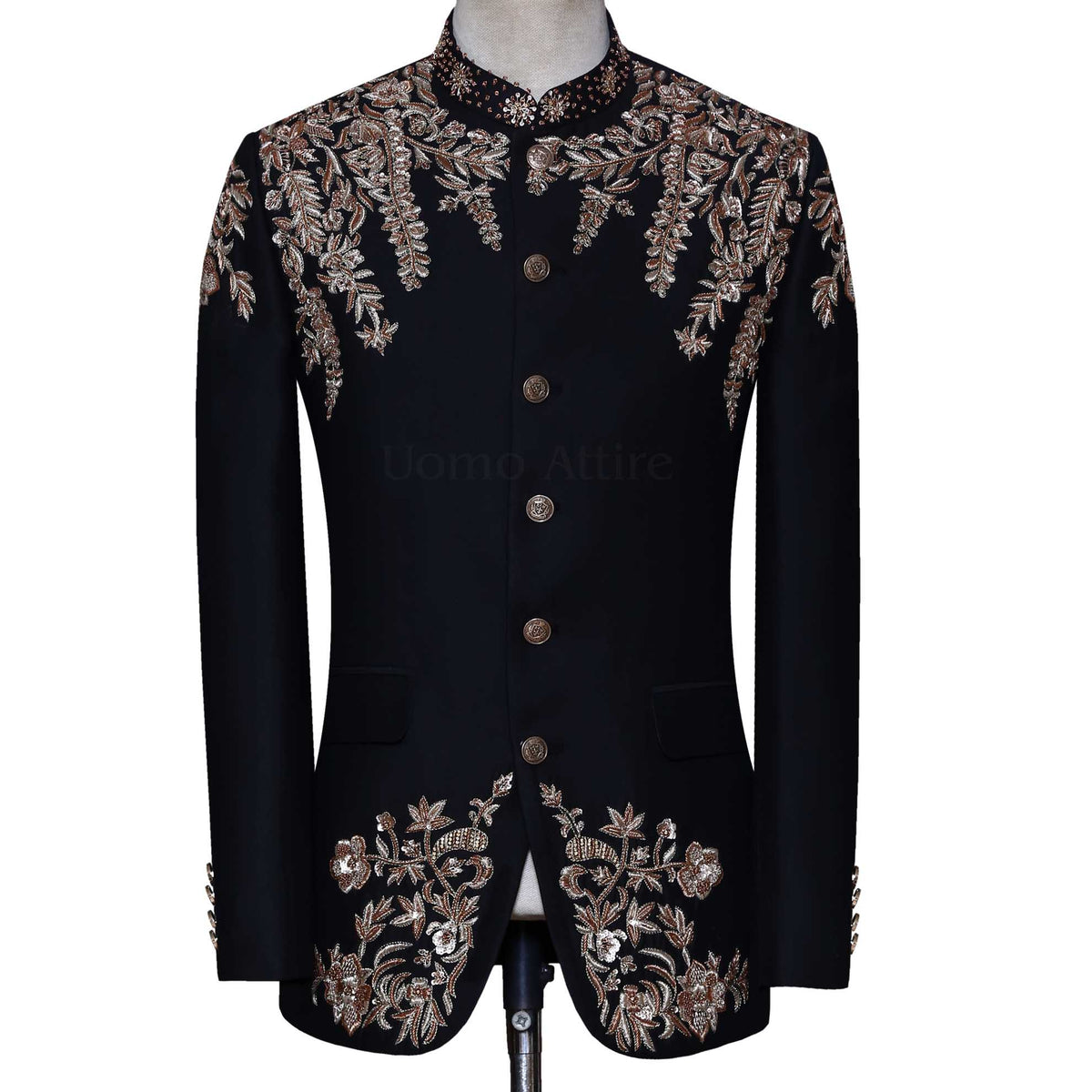 Black Designer Prince Coat for Groom and Party
