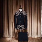 Black Designer Prince Coat with Pants for Groom and Party
