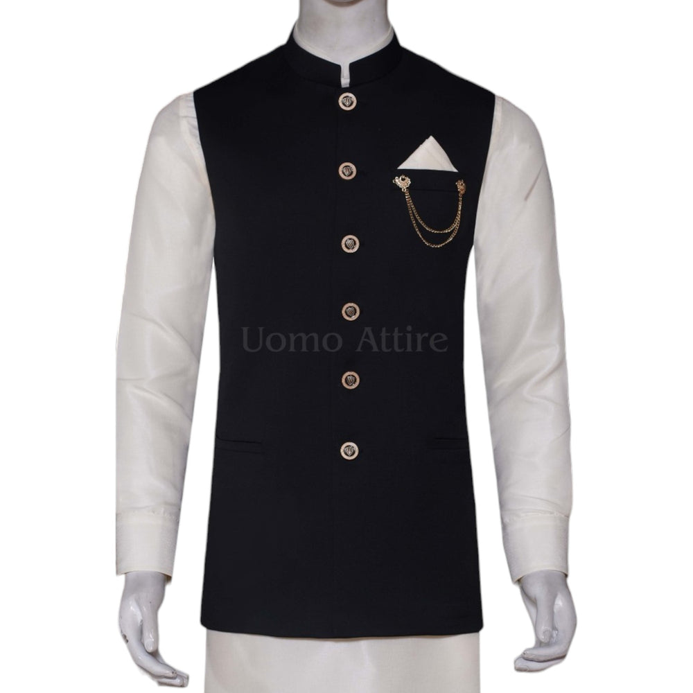 White kurta black waistcoat cheap