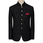 Black customized Prince Coat with fully micro black embllishement | Black prince coat for groom