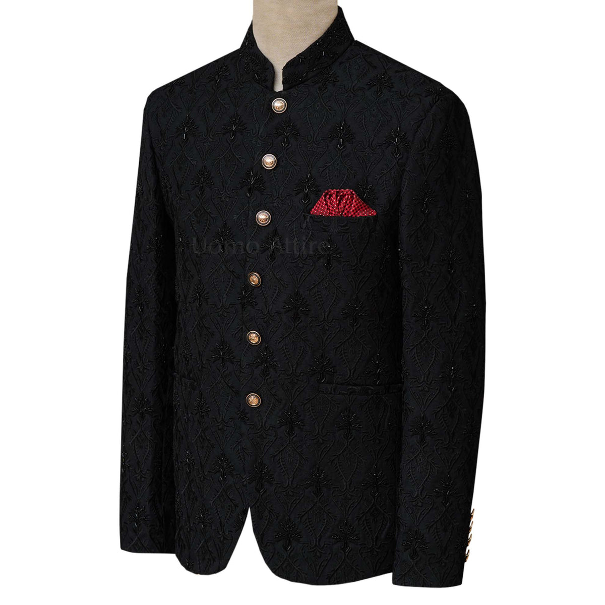 Black customized Prince Coat with fully micro black embllishement | Black prince coat for groom 2