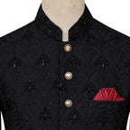 Black customized Prince Coat with fully micro black embllishement | Black prince coat for groom 3