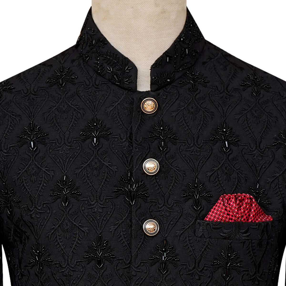 Black customized Prince Coat with fully micro black embllishement | Black prince coat for groom 3