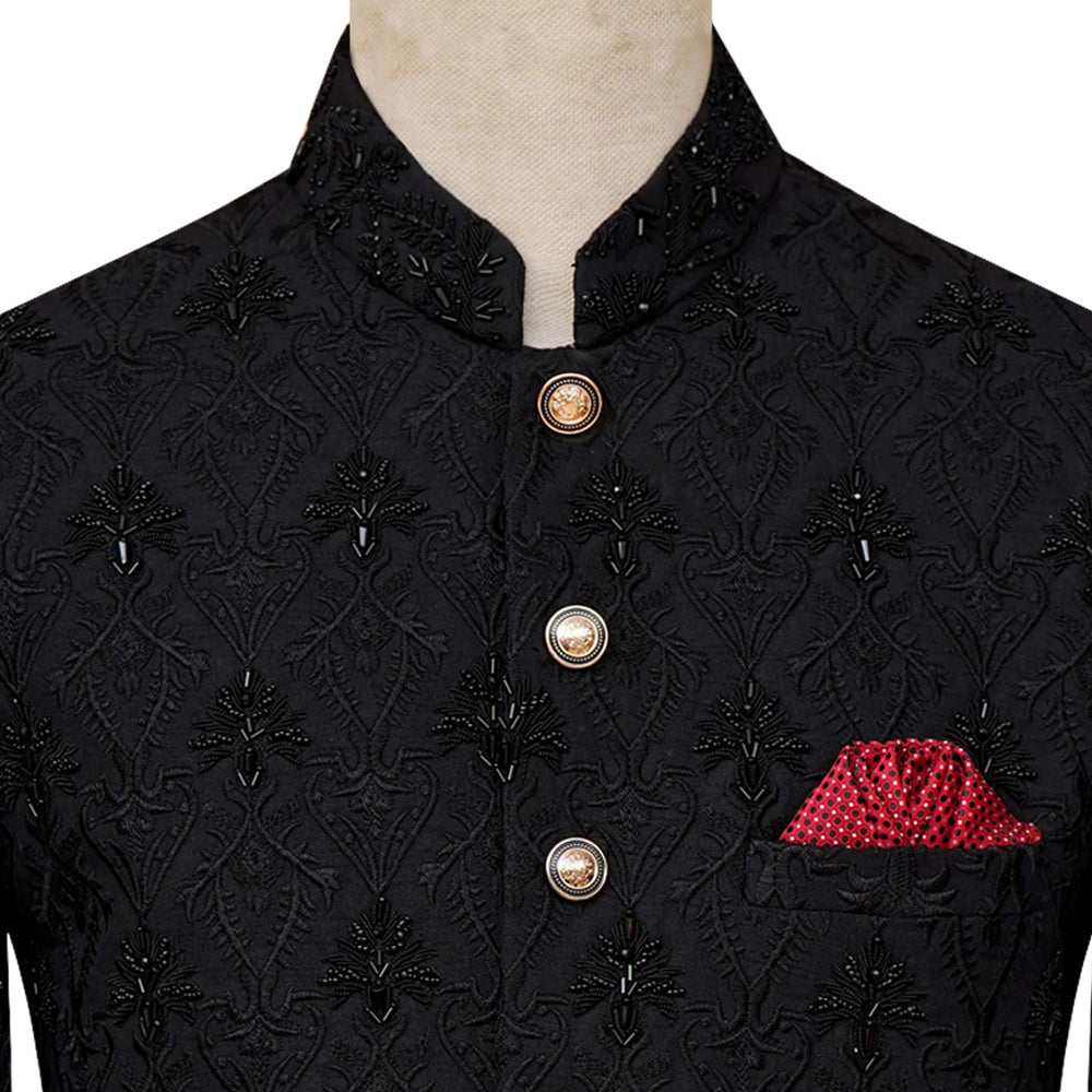 
                  
                    Black customized Prince Coat with fully micro black embllishement | Black prince coat for groom 3
                  
                
