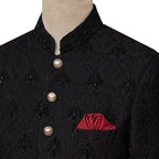 Black customized Prince Coat with fully micro black embllishement | Black prince coat for groom 4