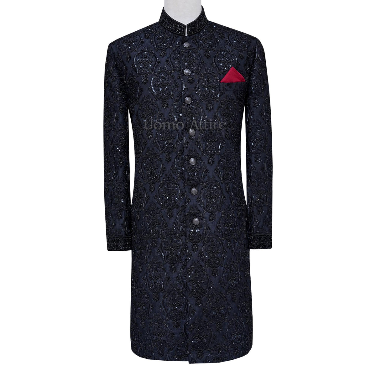 Luxury micro embellished black sherwani for groom | Black sherwani for groom