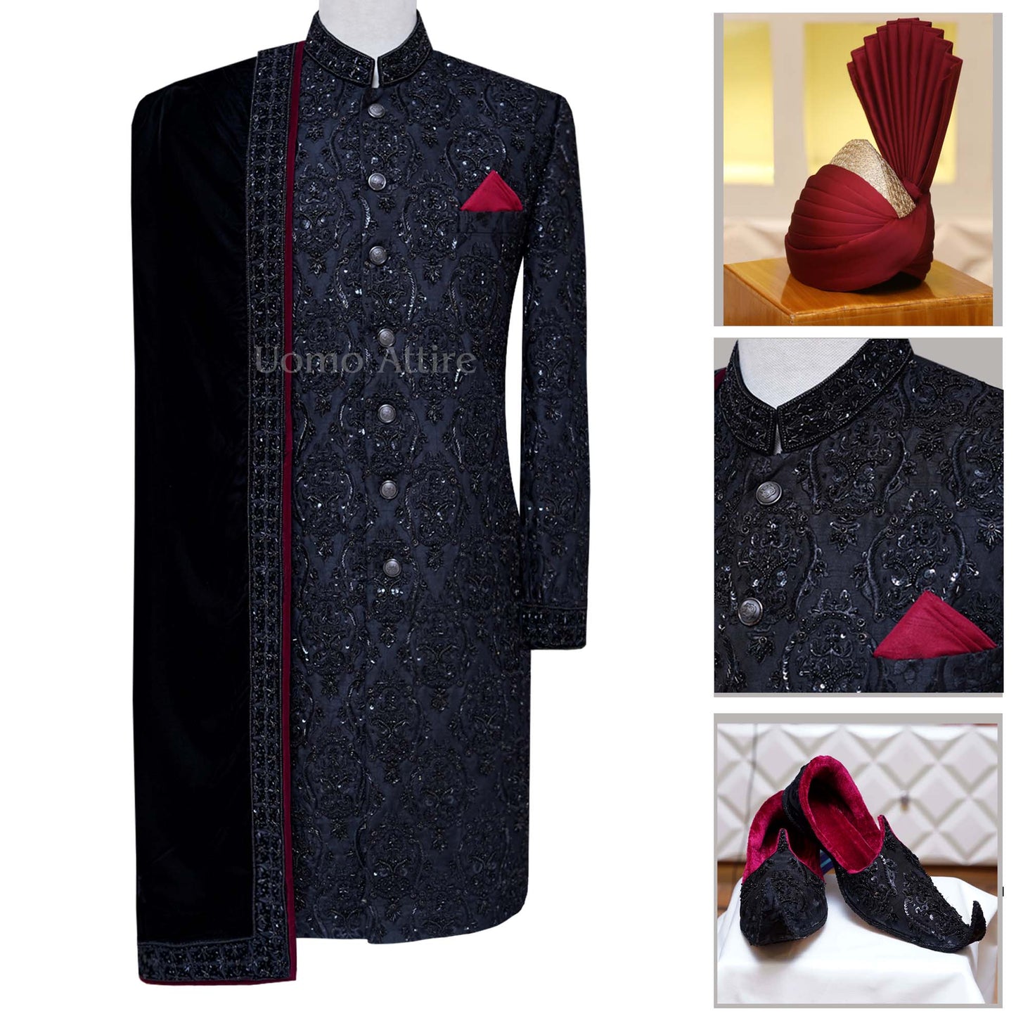 
                  
                    Luxury micro embellished black sherwani for groom | Black sherwani for groom
                  
                