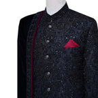 Luxury micro embellished black sherwani for groom | Black sherwani for groom