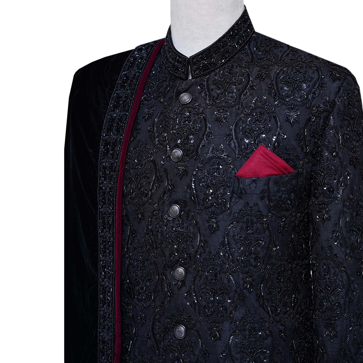 Luxury micro embellished black sherwani for groom | Black sherwani for groom