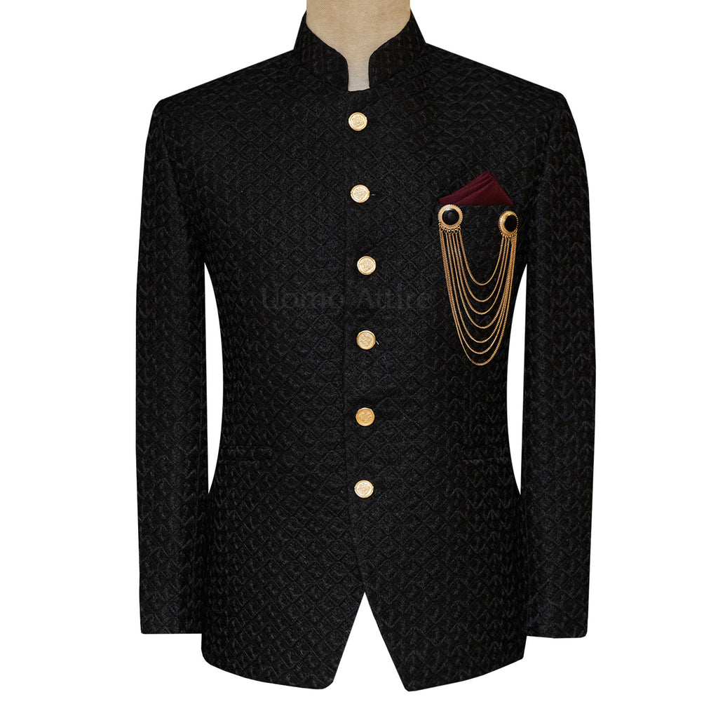 Black fully embroidered prince coat design for men | Black prince coat design for groom