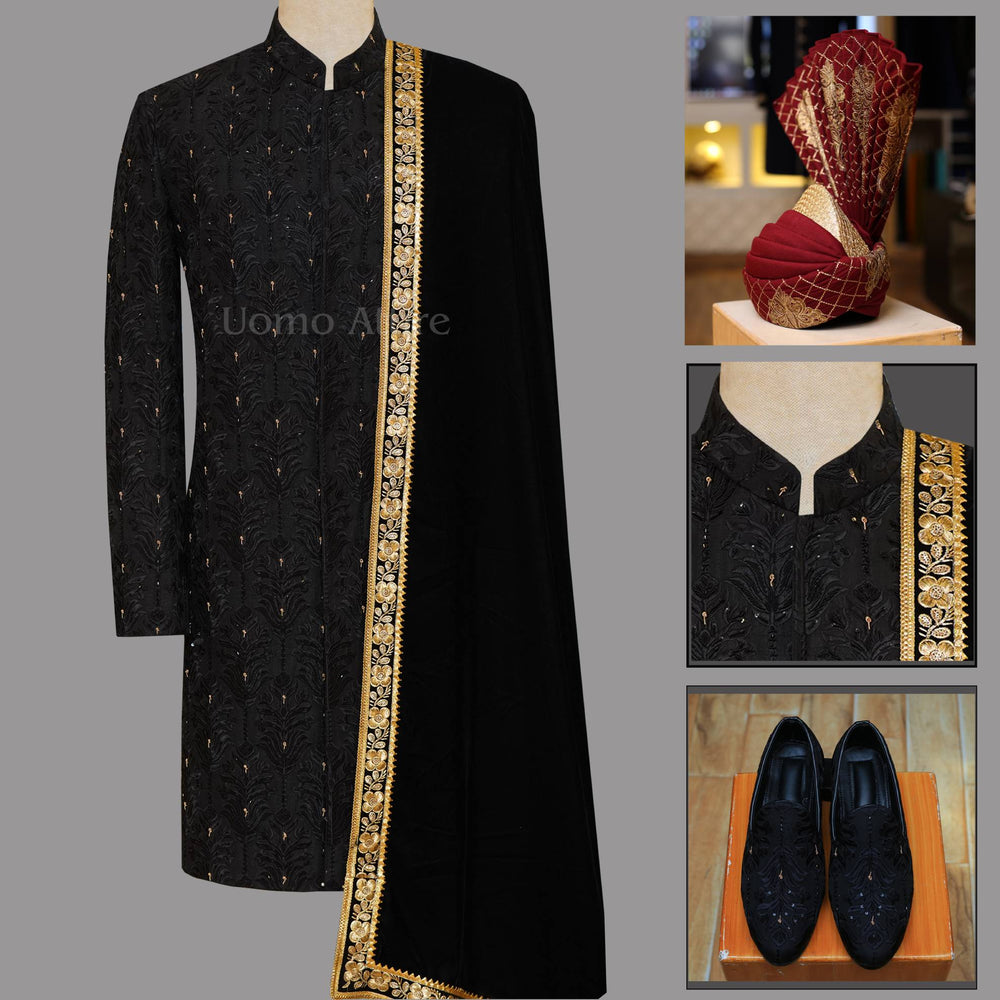 
                  
                    Black fully embroidred sherwani for groom | Black Sherwani Pakistani
                  
                