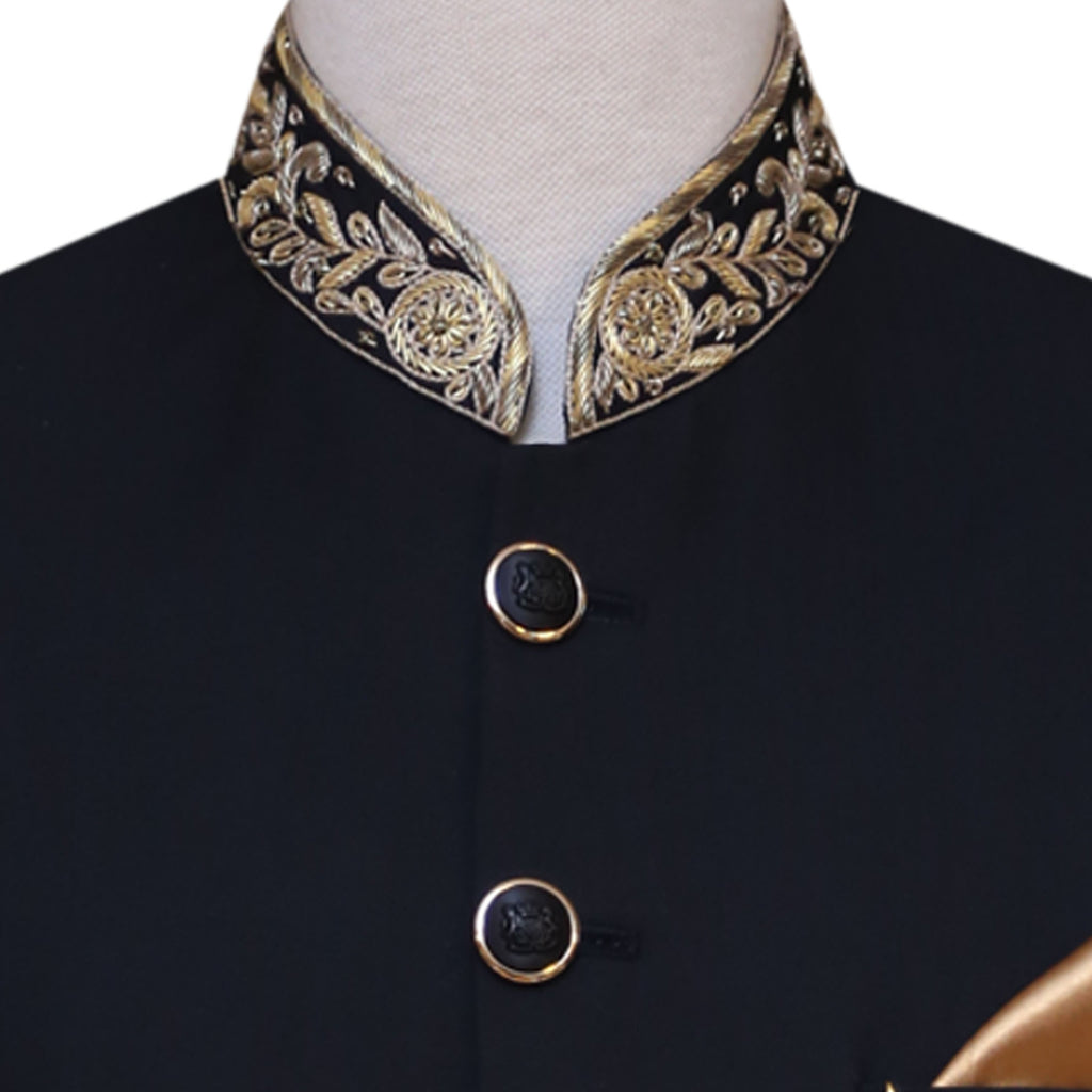 Black imported Italian fabric with hand-embellished prince coat 3