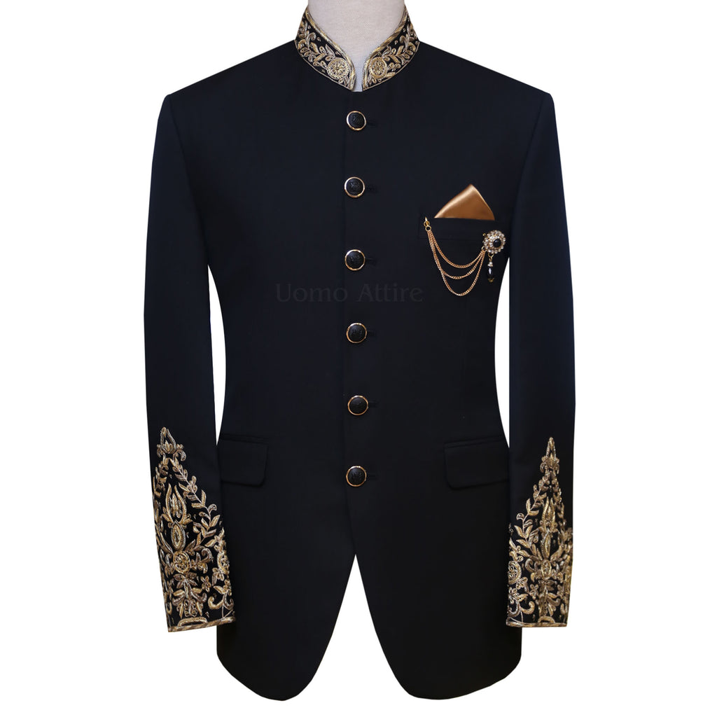 Black imported Italian fabric with hand-embellished prince coat