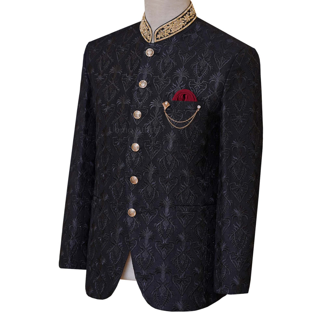 Black prince coat with golden embellishments | Black prince coat for groom 3
