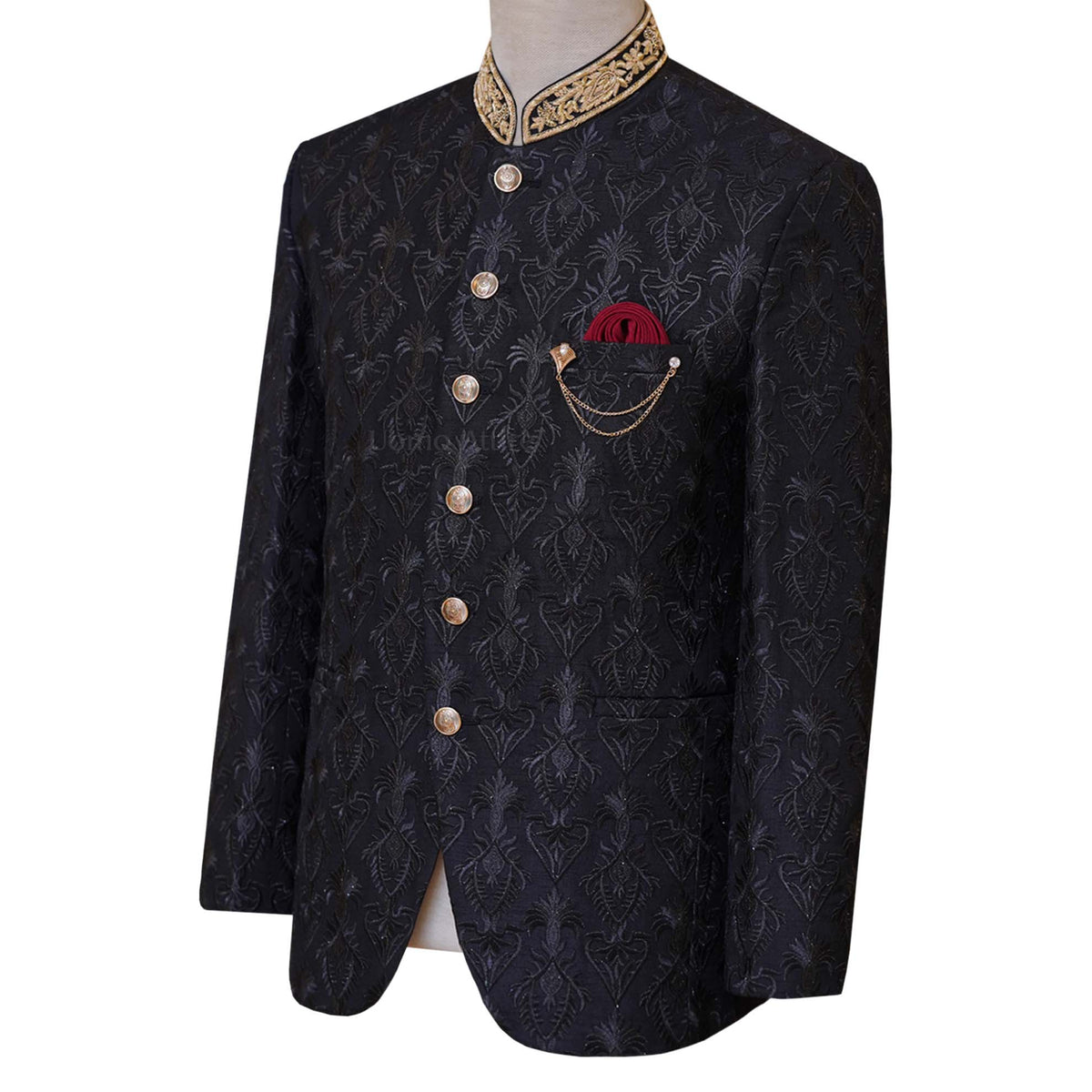 Black prince coat with golden embellishments | Black prince coat for groom 3