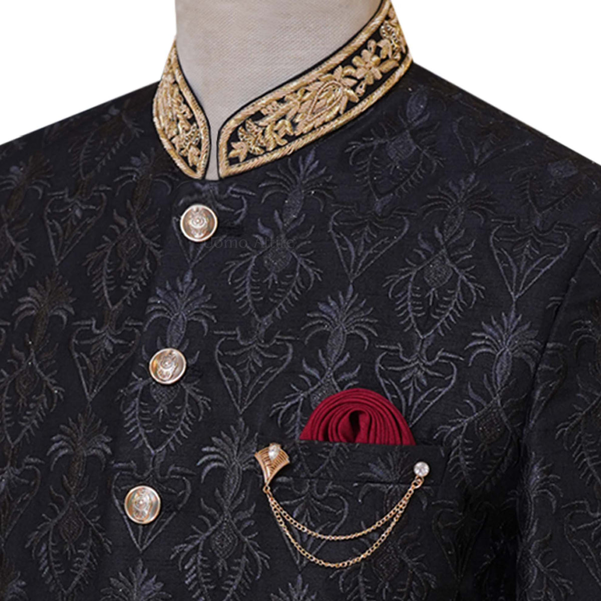 Black prince coat with golden embellishments | Black prince coat for groom 2