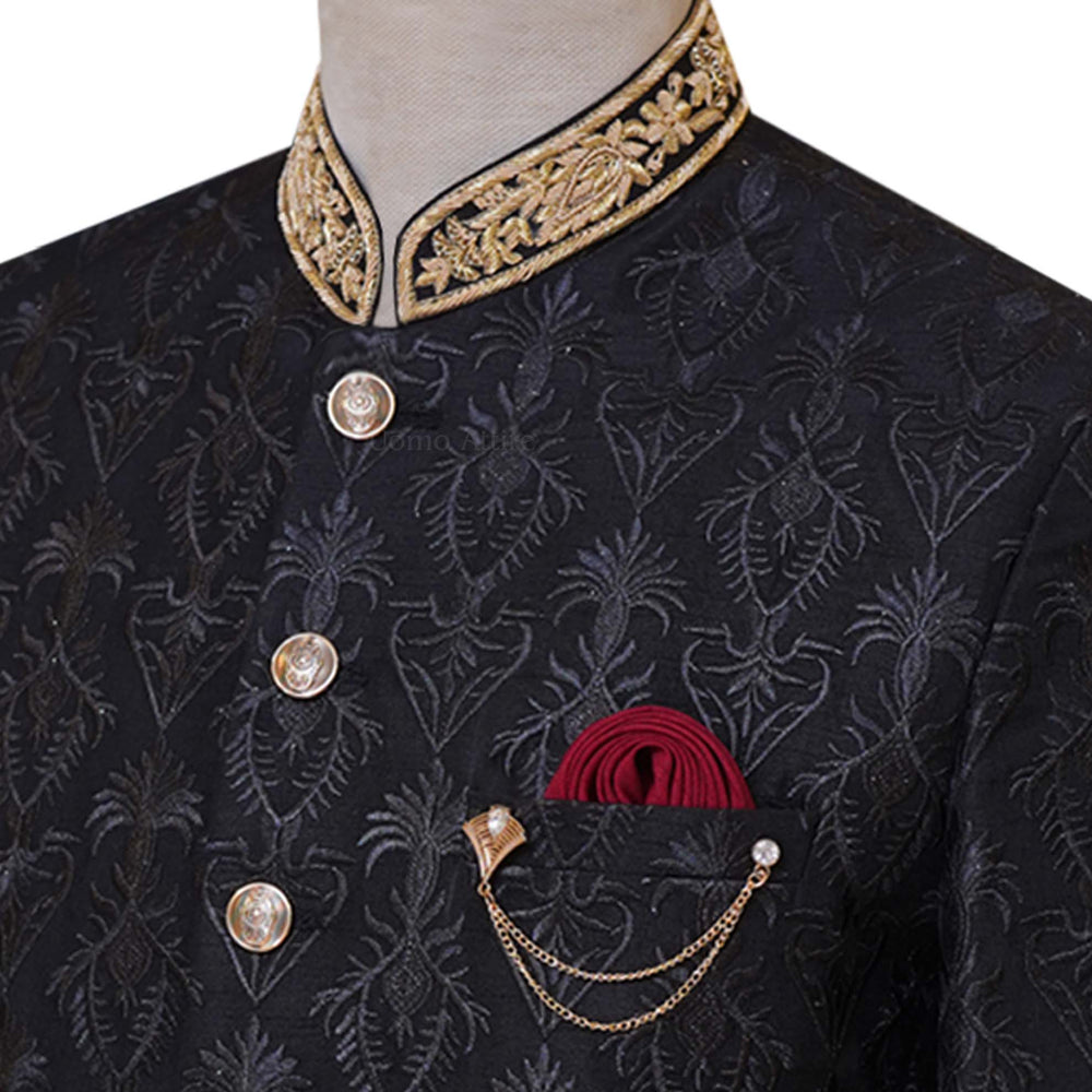 
                  
                    Black prince coat with golden embellishments | Black prince coat for groom 2
                  
                
