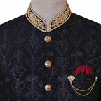 Black prince coat with golden embellishments | Black prince coat for groom 4