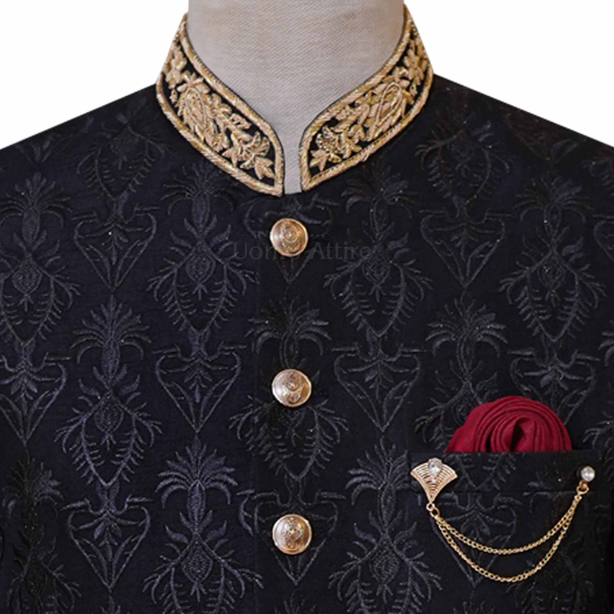 Black prince coat with golden embellishments | Black prince coat for groom 4